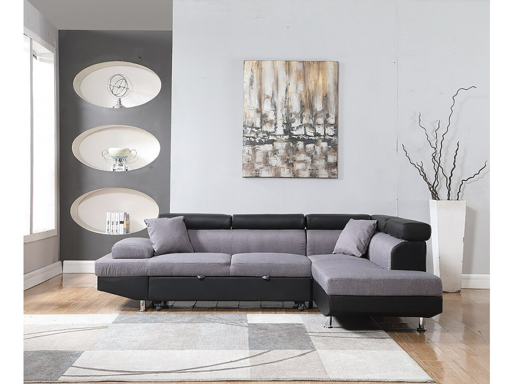 "Sophia luxe" convertible corner sofa - Black / Grey - Right Angle