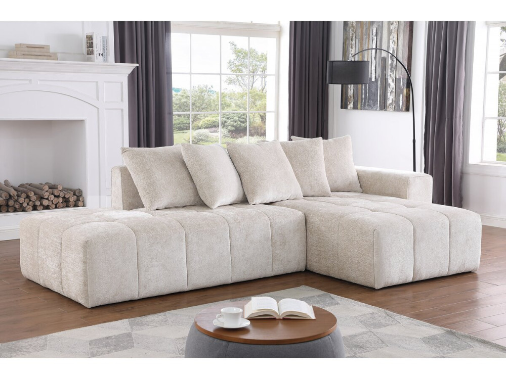Haussmann 3-seater chenille fabric corner sofa - Beige