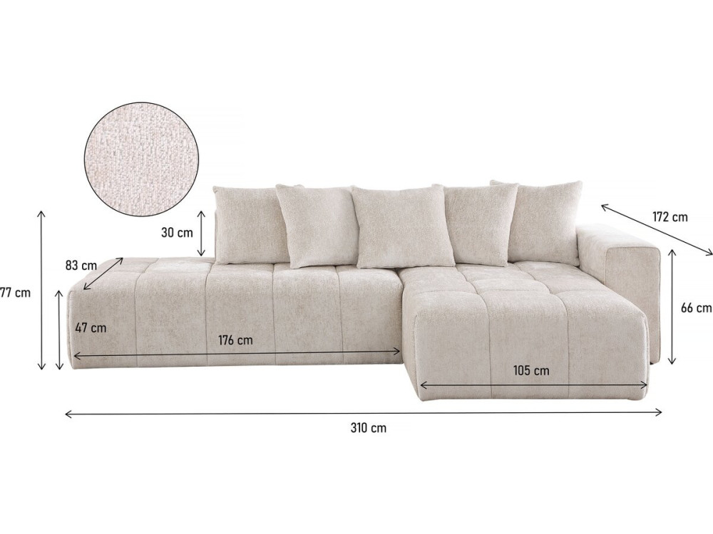 Haussmann 3-seater chenille fabric corner sofa - Beige