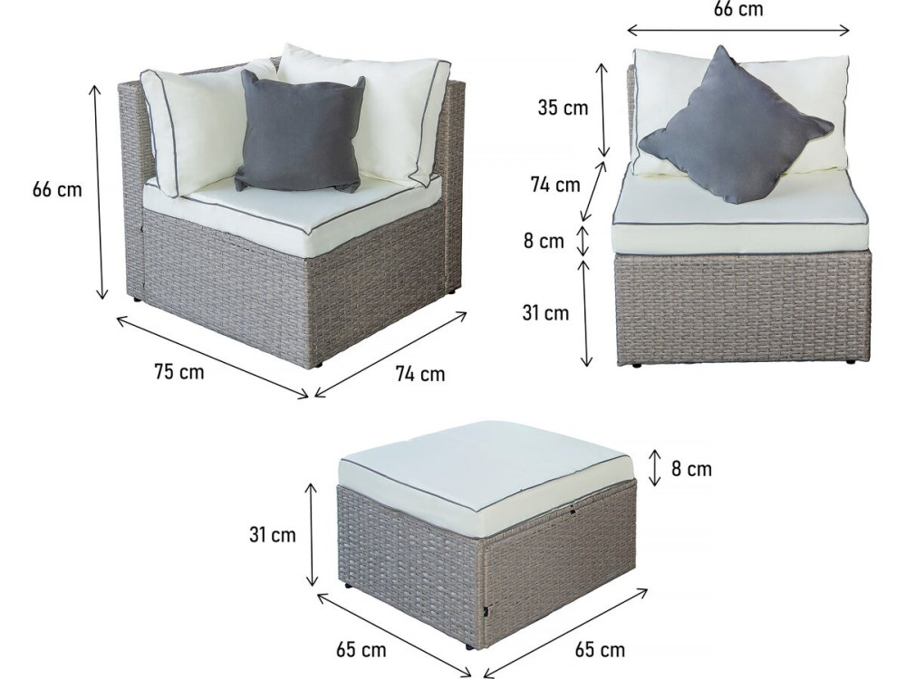 Kuba" low woven resin garden furniture set - 3 seater - Grey