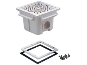 Square bottom drain 210 x 210 mm with ABS grid - White