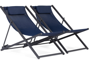 Set of 2 metal Chilean chairs in textilene - With headrest - Midnight blue
