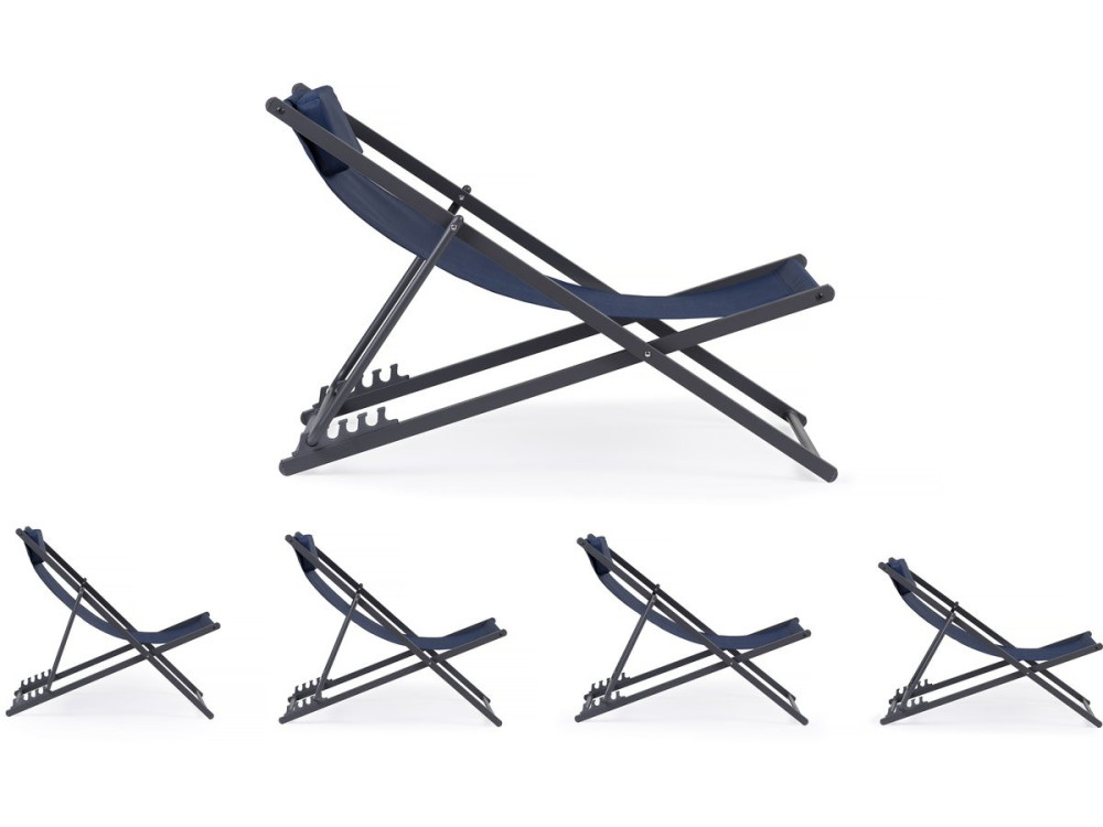 Set of 2 metal Chilean chairs in textilene - With headrest - Midnight blue