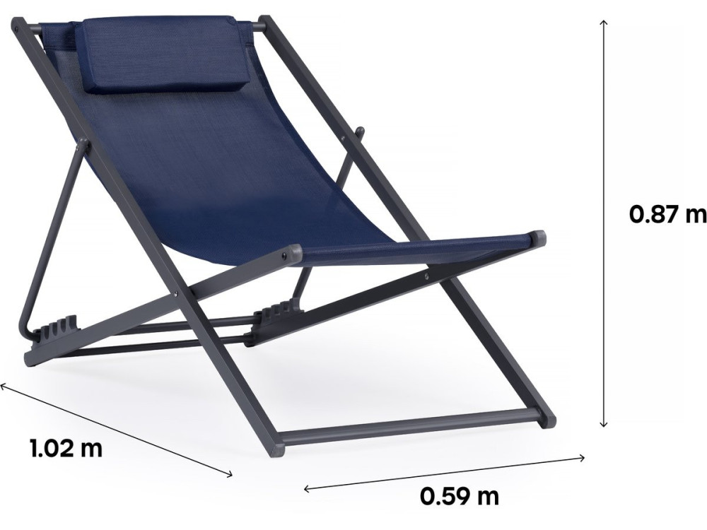 Set of 2 metal Chilean chairs in textilene - With headrest - Midnight blue