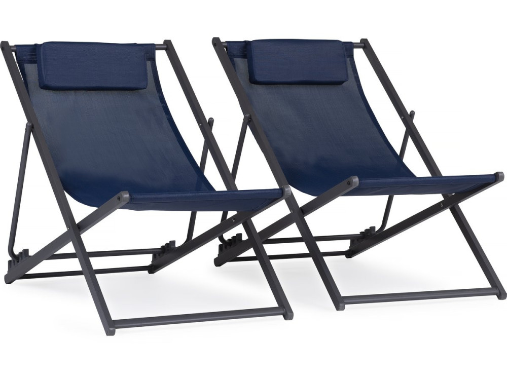Set of 2 metal Chilean chairs in textilene - With headrest - Midnight blue