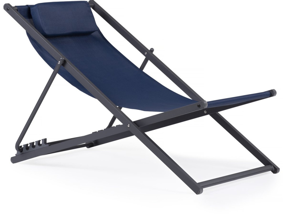 Set of 2 metal Chilean chairs in textilene - With headrest - Midnight blue