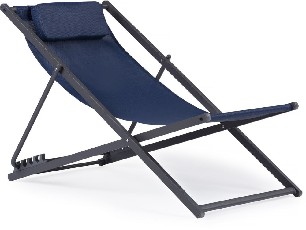 Set of 2 metal Chilean chairs in textilene - With headrest - Midnight blue