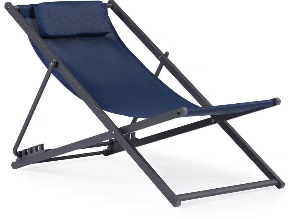 Set of 2 metal Chilean chairs in textilene - With headrest - Midnight blue