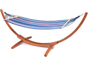 Coton fabric hammock with a wooden frame "Dallas" - 3m - Mixed blue