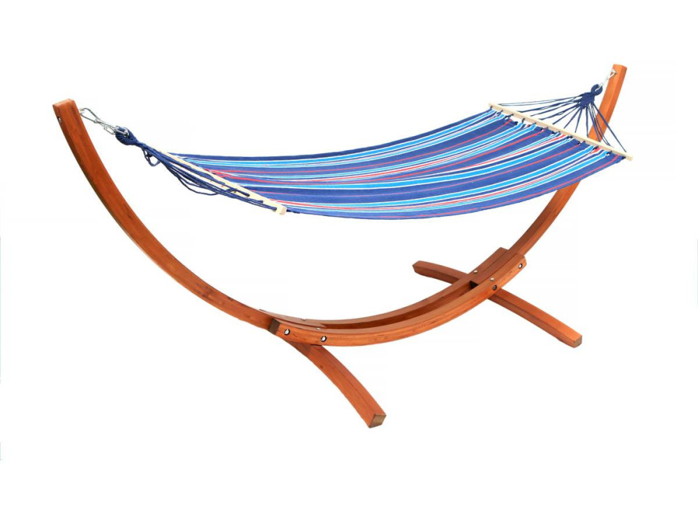 Coton fabric hammock with a wooden frame "Dallas" - 3m - Mixed blue