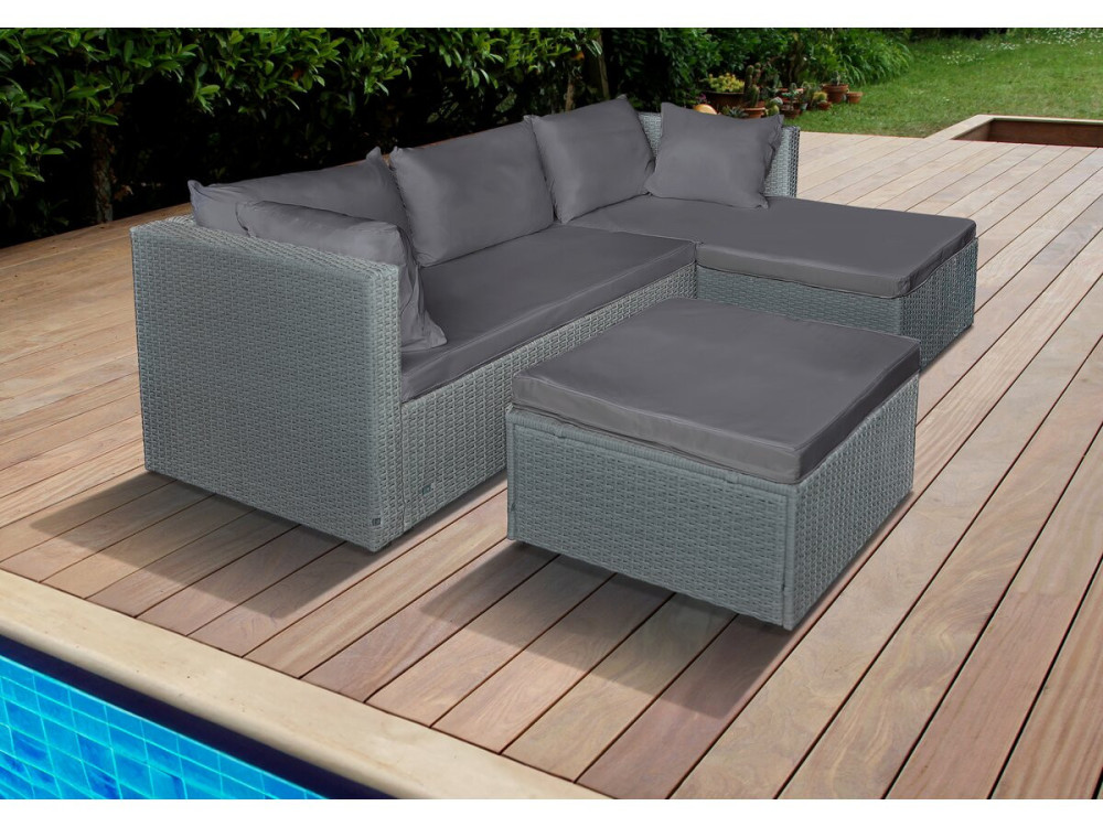 Diya" low woven resin garden furniture set, 3 seater - Grey