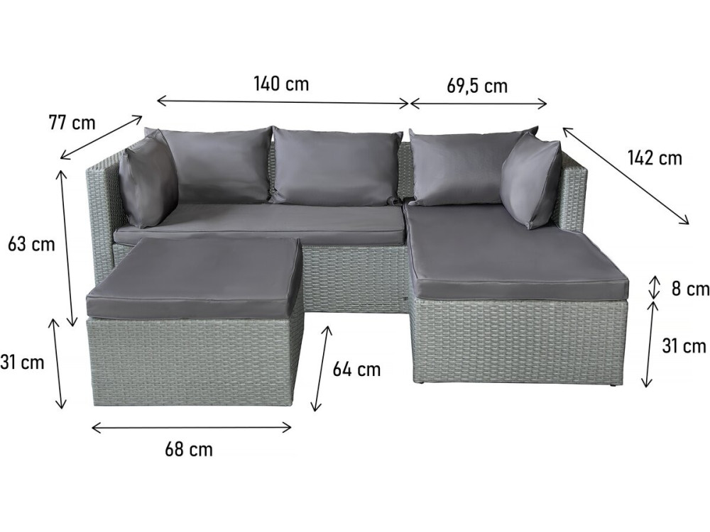 Diya" low woven resin garden furniture set, 3 seater - Grey