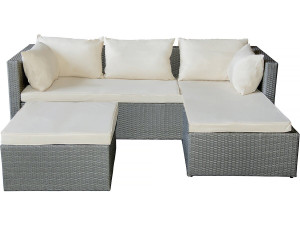 Diya" 3-seater low garden furniture set in woven resin - Grey and beige