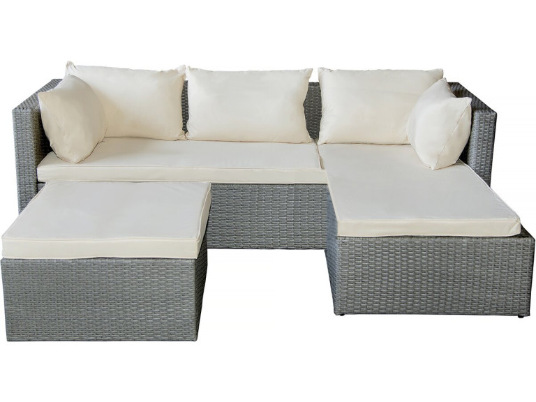 Diya" 3-seater low garden furniture set in woven resin - Grey and beige