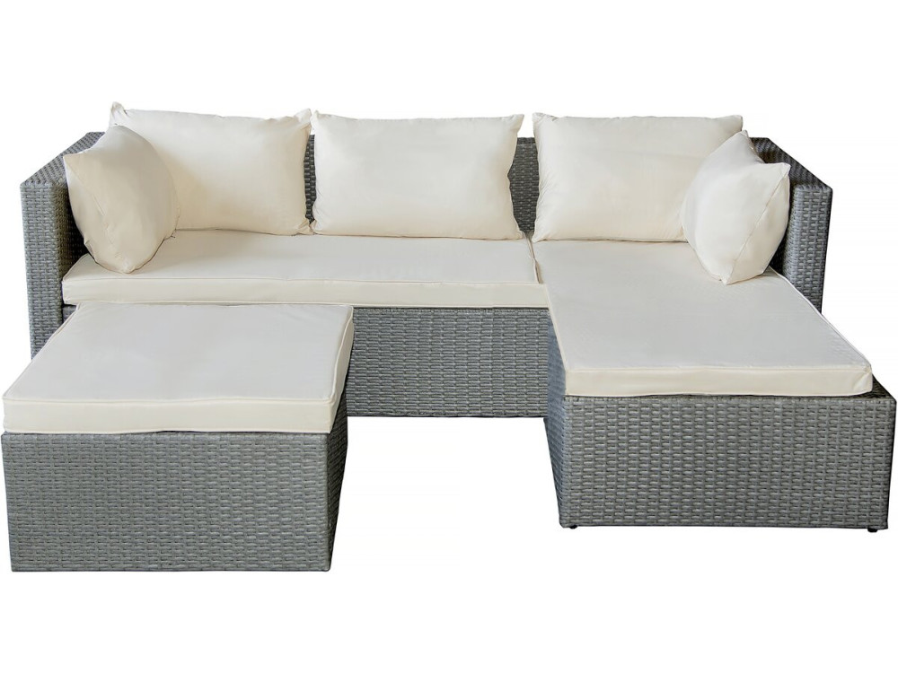 Diya" 3-seater low garden furniture set in woven resin - Grey and beige