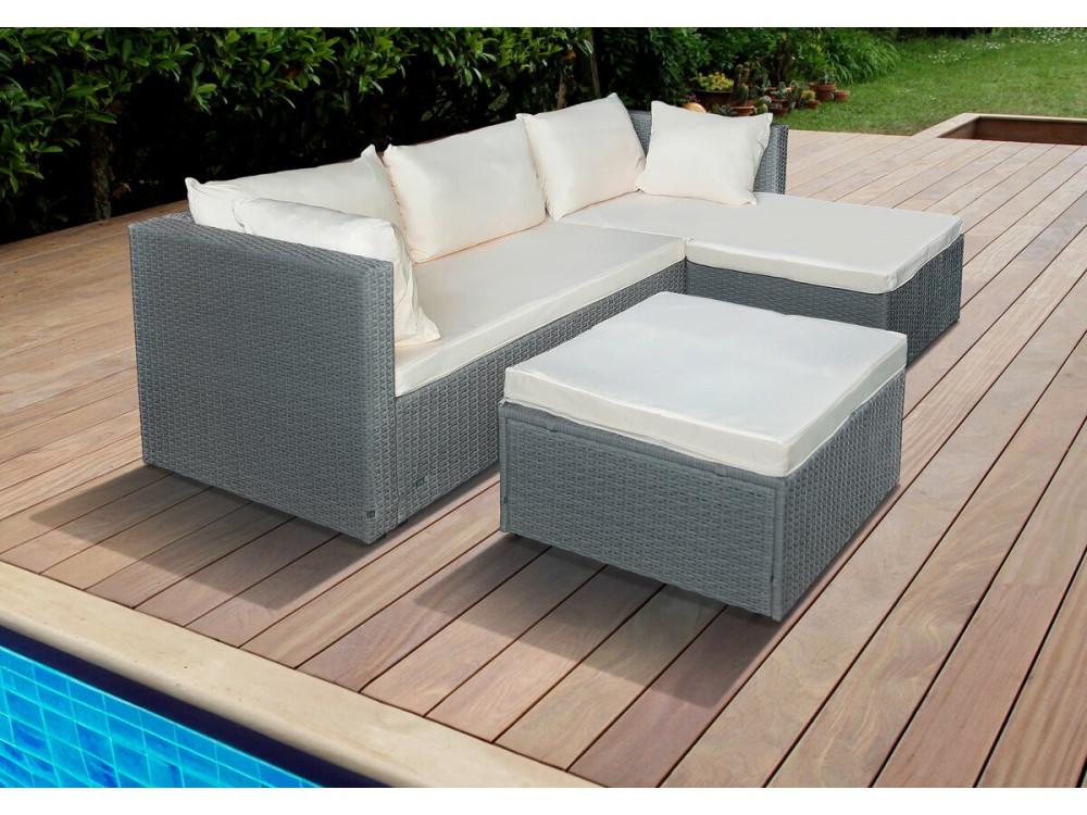 Diya" 3-seater low garden furniture set in woven resin - Grey and beige