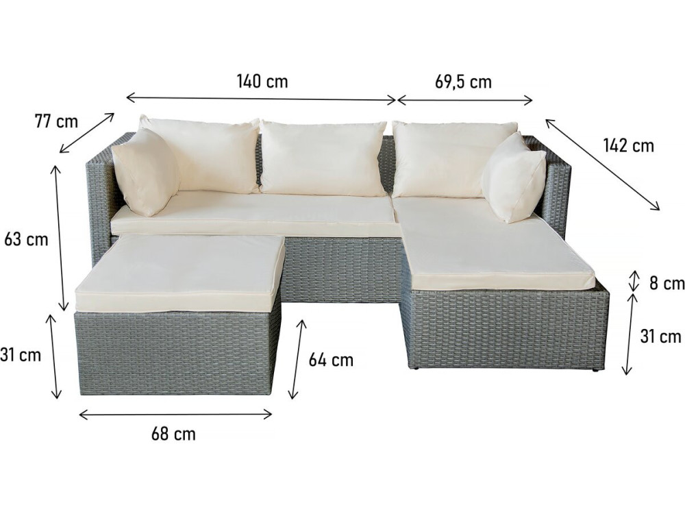 Diya" 3-seater low garden furniture set in woven resin - Grey and beige