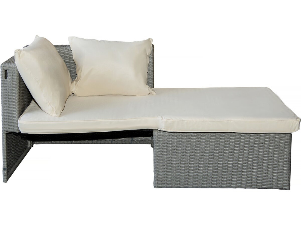 Diya" 3-seater low garden furniture set in woven resin - Grey and beige