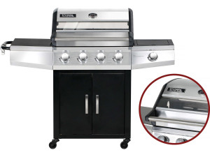 Bingo 5" gas barbecue with glass lid - 4 burners + 1 side + protective cover - 15.2 kW - Black