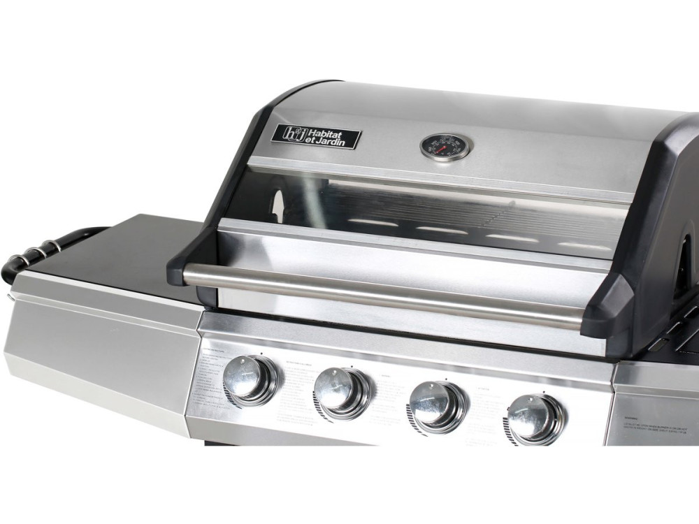 Bingo 5" gas barbecue with glass lid - 4 burners + 1 side + protective cover - 15.2 kW - Black