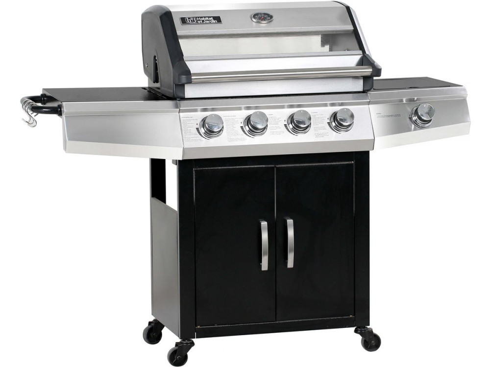 Bingo 5" gas barbecue with glass lid - 4 burners + 1 side + protective cover - 15.2 kW - Black