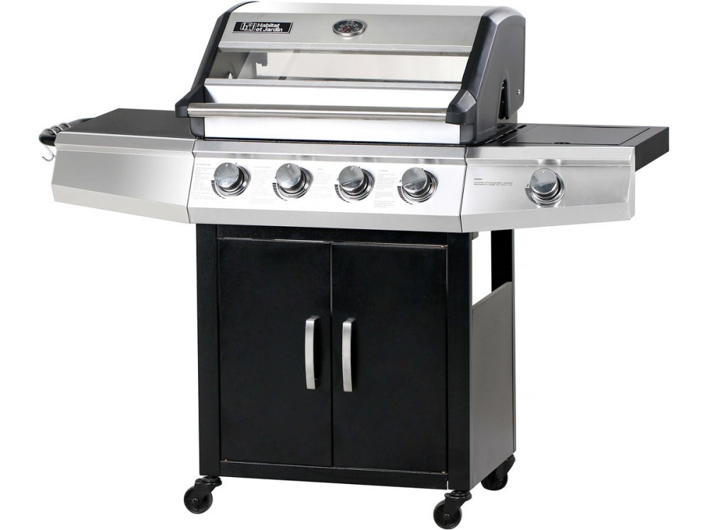 Bingo 5" gas barbecue with glass lid - 4 burners + 1 side + protective cover - 15.2 kW - Black