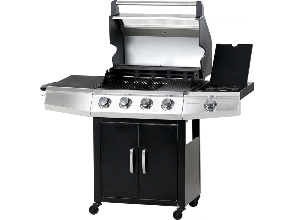 Bingo 5" gas barbecue with glass lid - 4 burners + 1 side + protective cover - 15.2 kW - Black