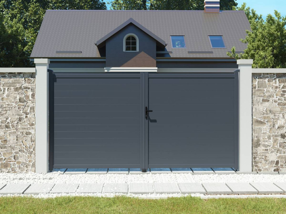 Aluminium garden gate door "Marc" - 349.5 x 180.9 cm - Grey