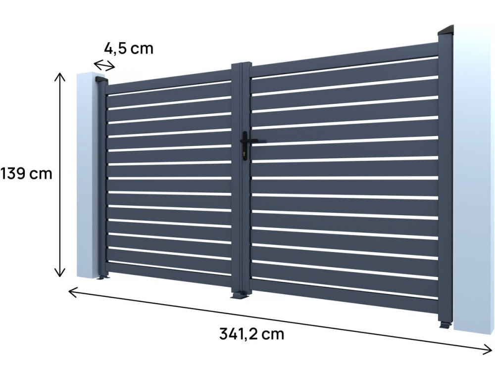 Julien" semi-openwork aluminium gate - 340 x 140 cm - Grey