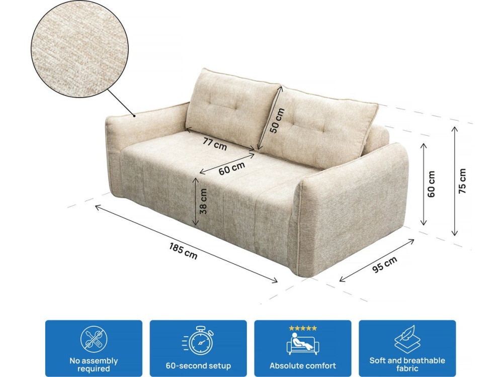 Silvano" straight sofa in textured fabric - 3 seater - Beige