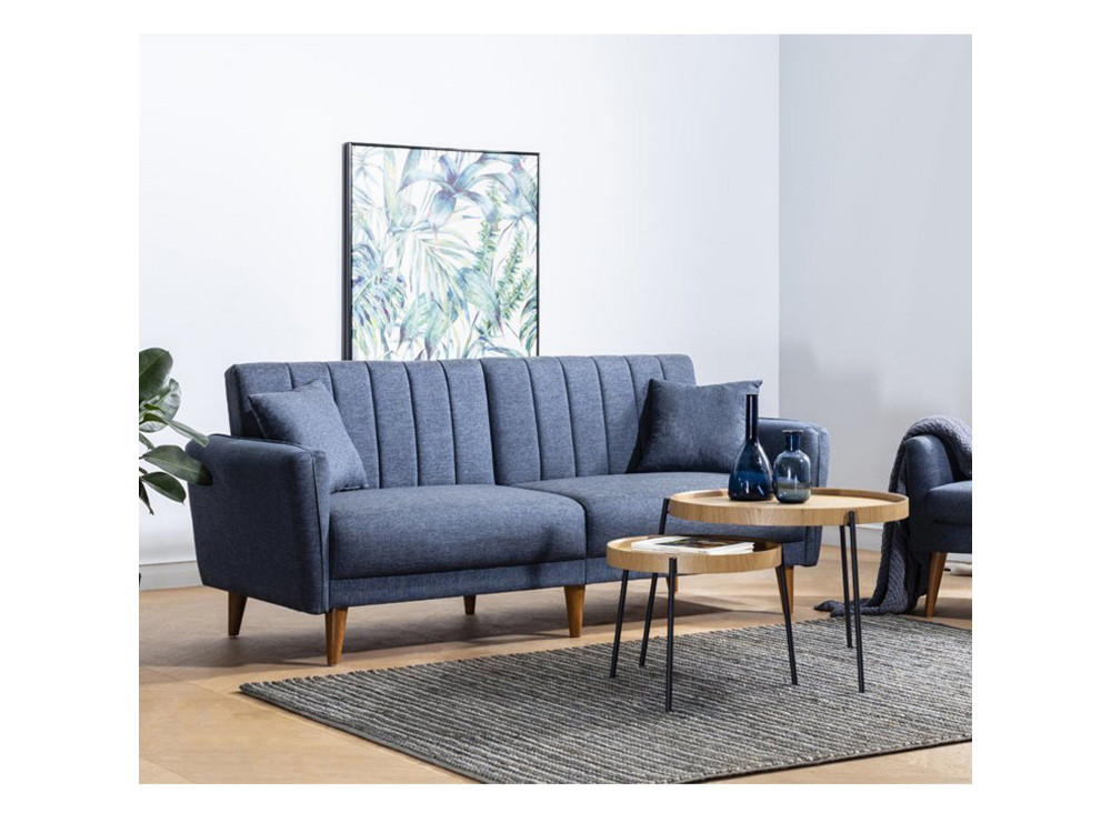 3-seater sofa bed in "Aqua" fabric 205 x 85 x 85 cm - Dark blue