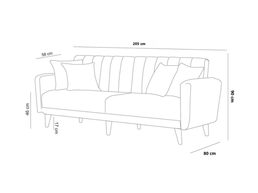 3-seater sofa bed in "Aqua" fabric 205 x 85 x 85 cm - Dark blue