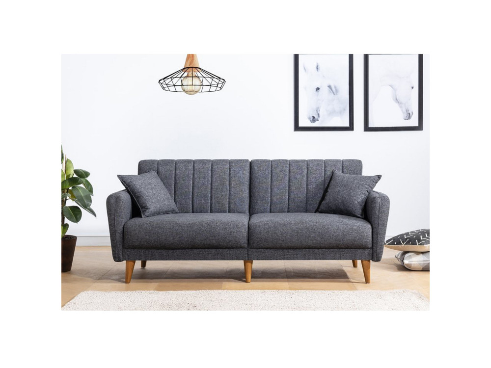 3-seater sofa bed in "Aqua" fabric 205 x 85 x 85 cm - Dark grey