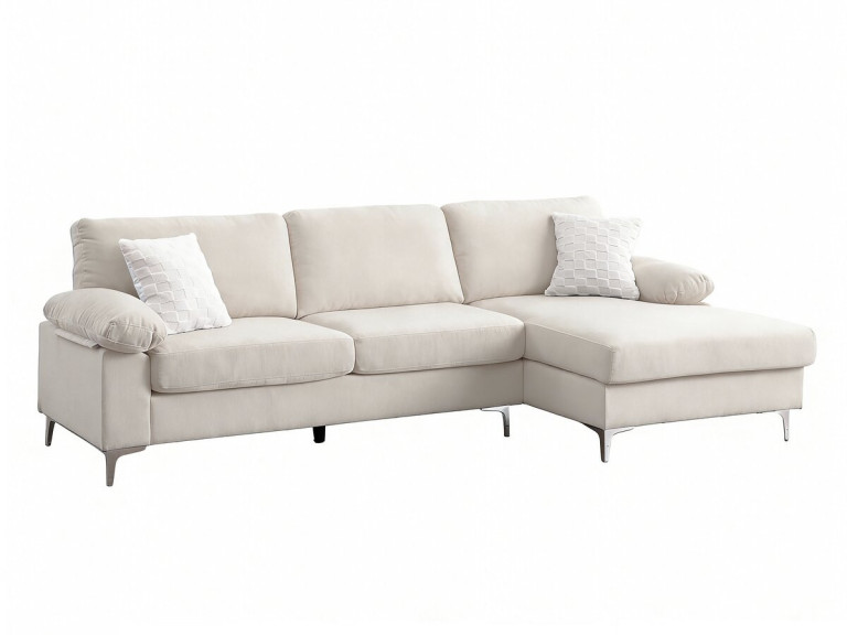 Jade" right corner sofa in chenille fabric - 3 seater - Beige