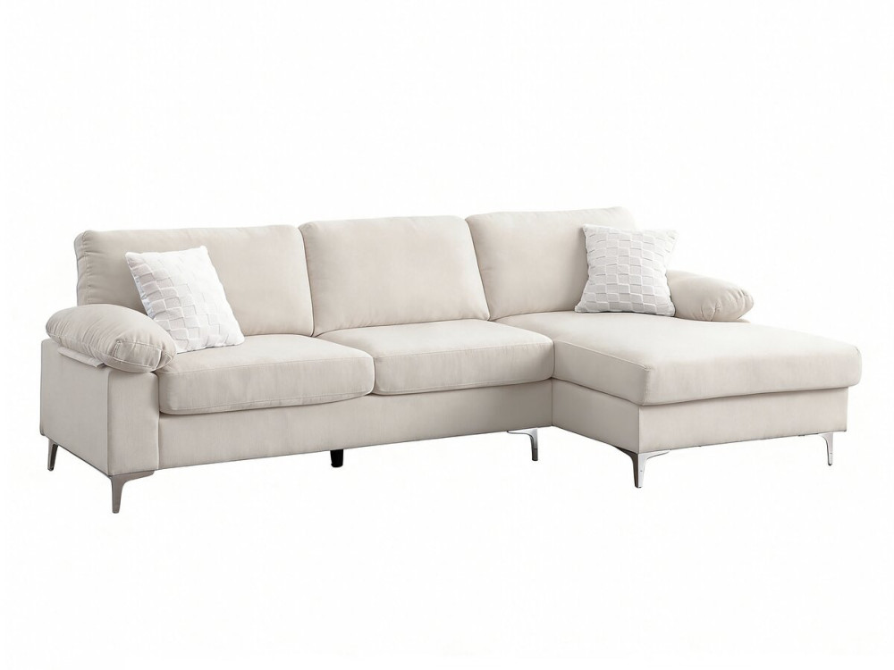 Jade" right corner sofa in chenille fabric - 3 seater - Beige