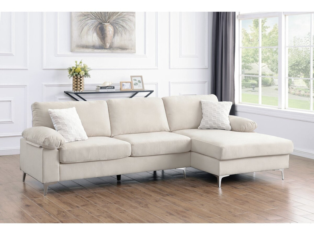 Jade" right corner sofa in chenille fabric - 3 seater - Beige