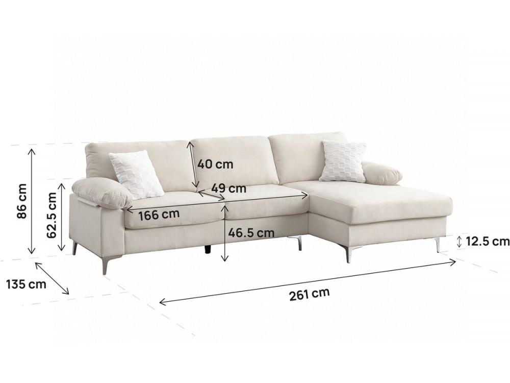 Jade" right corner sofa in chenille fabric - 3 seater - Beige