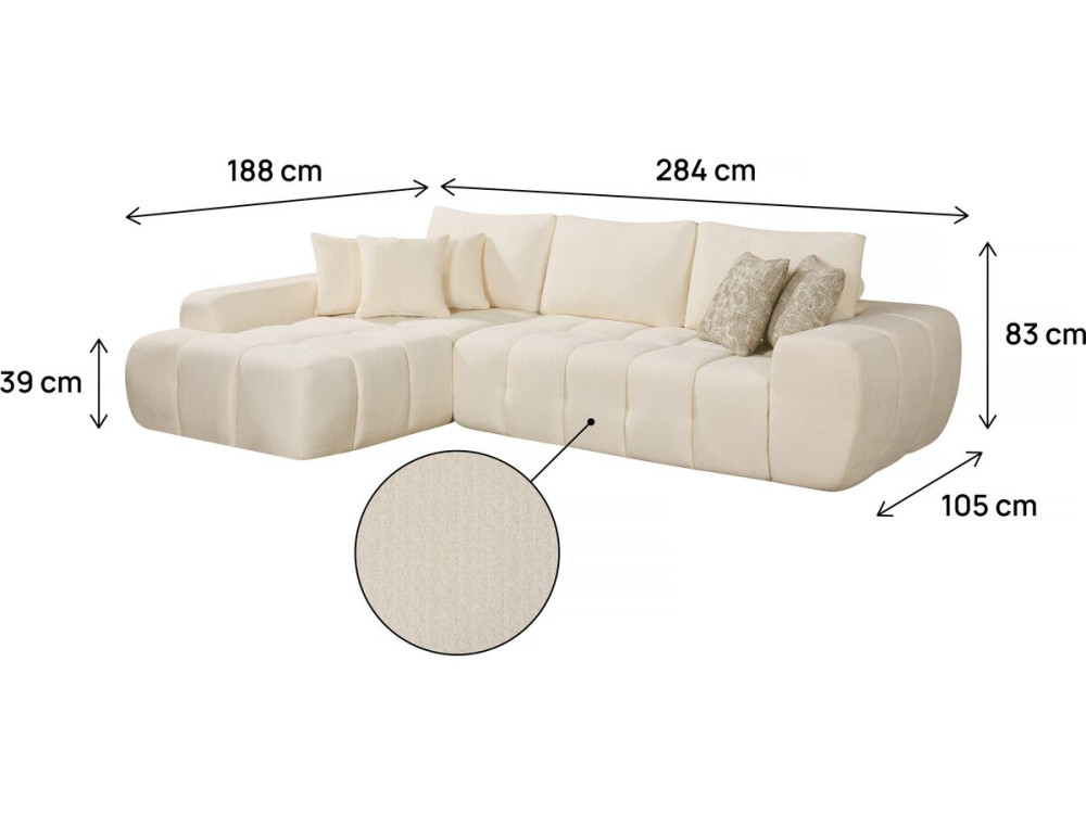 Sidonie" left corner sofa in bubble fabric - 4 seater - Beige