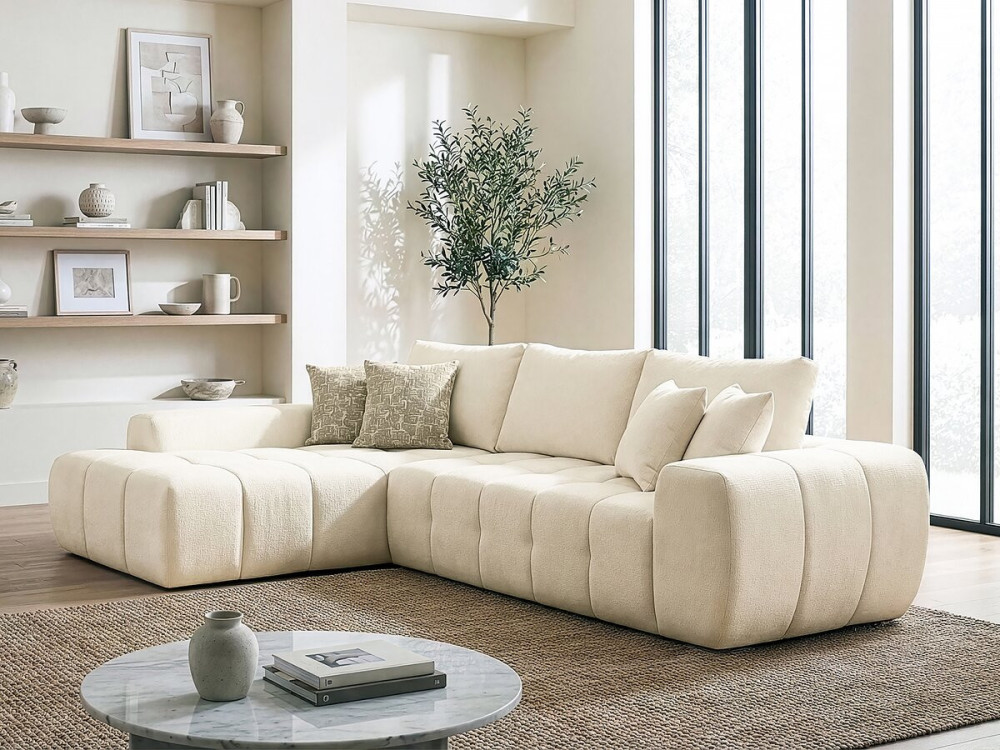 Sidonie" left corner sofa in bubble fabric - 4 seater - Beige