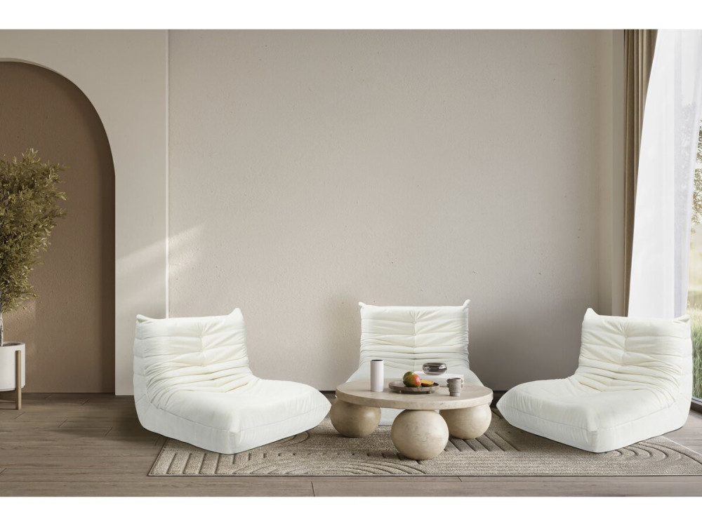 Set of 3 "Velasca" textured fabric modular sofa seaters - White