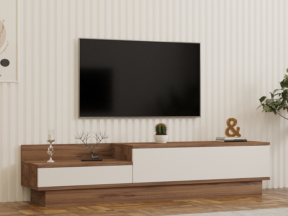 Barko" wooden TV stand - 160 x 35 x 35 cm - Atlantic PineWhite