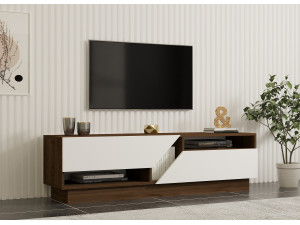 Koza" wooden TV stand - 160 x 40 x 45 cm - WalnutWhite 2