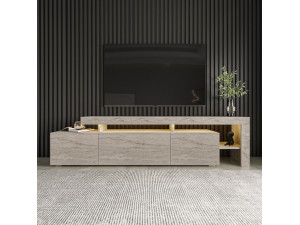 Beliz" wooden TV stand - 192 x 37 x 53 cm - Travertine 2