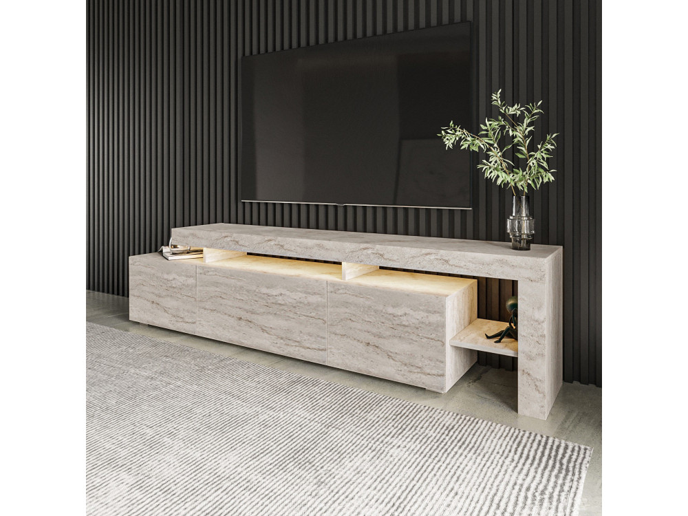 Beliz" wooden TV stand - 192 x 37 x 53 cm - Travertine