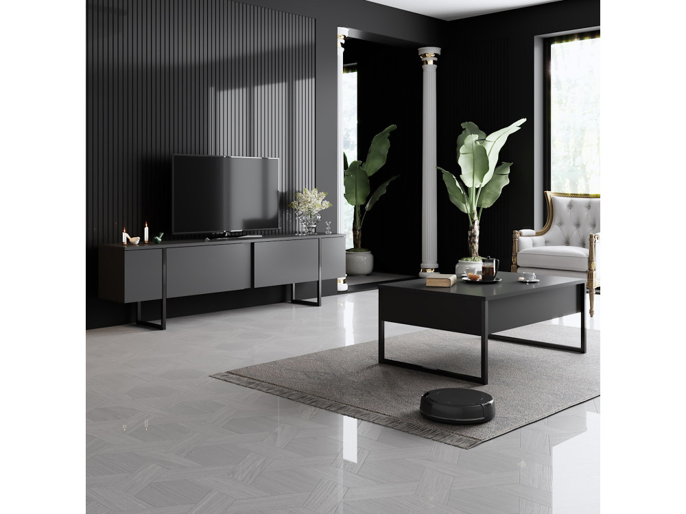 Luxe" wooden TV stand 180 x 30 x 50 cm - Anthracite