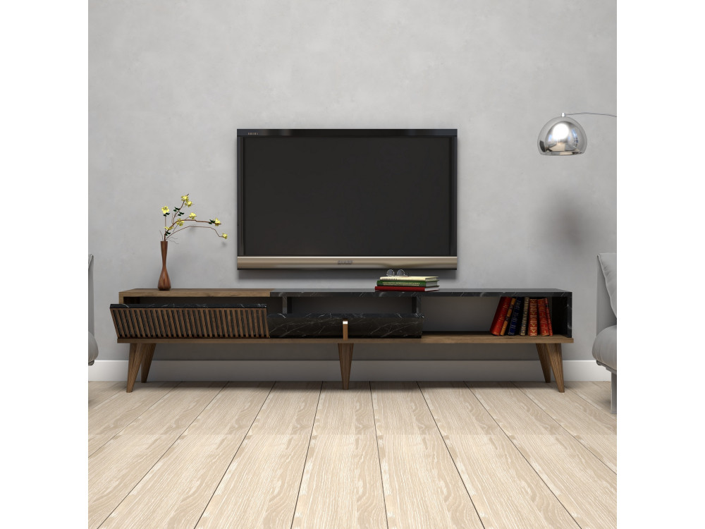 Milan" wooden TV stand - 180 x 35 x 40 cm - WalnutBlack