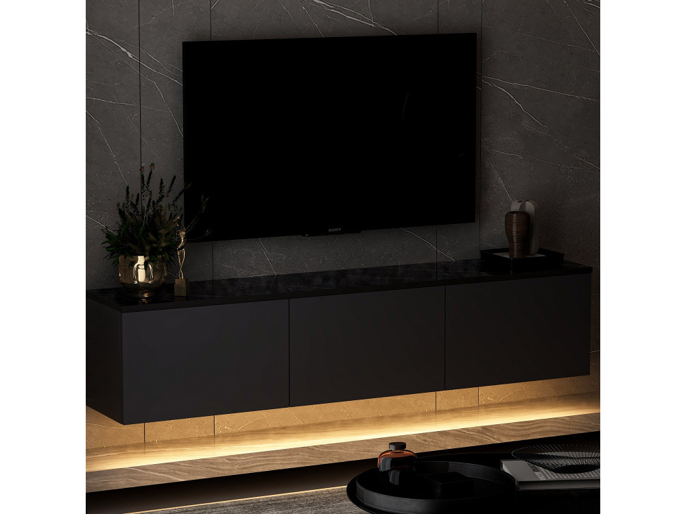 Neon" wooden TV stand - 160 x 32 x 35 cm - Anthracite