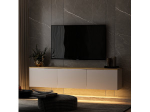 Neon" wooden TV stand 160 x 32 x 35 cm - White 2