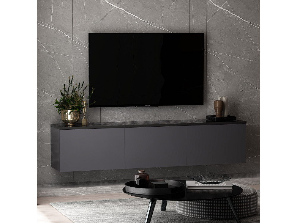 Neon" wooden TV stand 160 x 32 x 35 cm - Anthracite