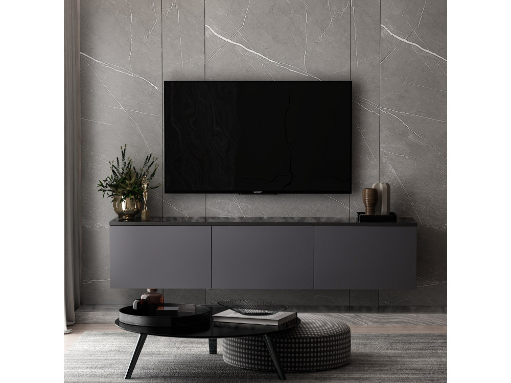 Neon" wooden TV stand 160 x 32 x 35 cm - Anthracite